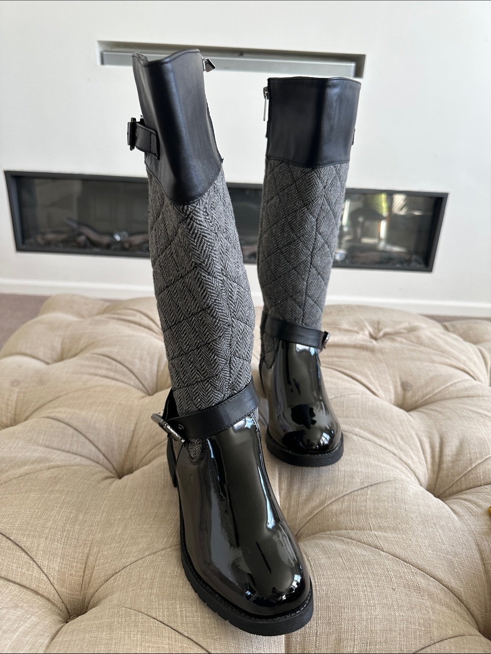 Lane Bryant Black Patent & Gray Quilted Over-the-Knee Boots size 9w